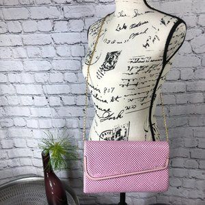 Clutch/Crossbody Bag, Vintage, Metal Mash, Pink,  w/ Concealable Golden Strap